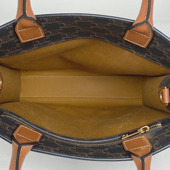 Celine Small Vertical Hippo Shoulder Bag Triomphe Tote Canvas Tan Brown - Picture 7 of 7